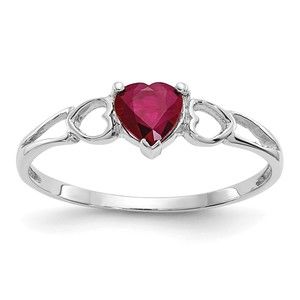 10k White Gold Polished Genuine Red Ruby Birthstone Ring (size 6)